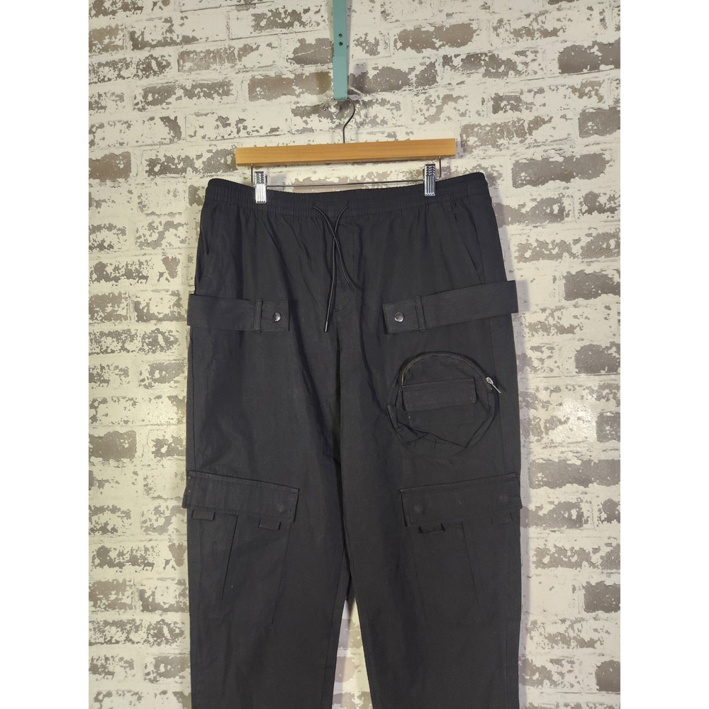Forever 21 Men Jogger Pants XL Black Cargo Snap Button Ankle Athleisure Comfort - Picture 2 of 16